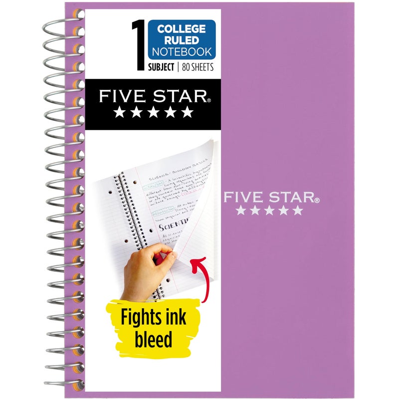 Five Star Spiral Notebook, 1 Subject, College Ruled Paper, Personal Size, 4-3/8"" x 7"", 80 Sheets, Fights Ink Bleed, Water Resistant Cover, Amethyst Purple (450048CF1-ECM) - Image 1